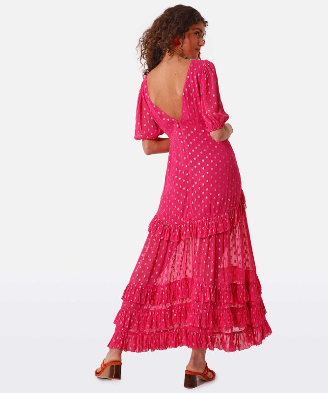 RIXO Shireen Gold Spot Midi Dress