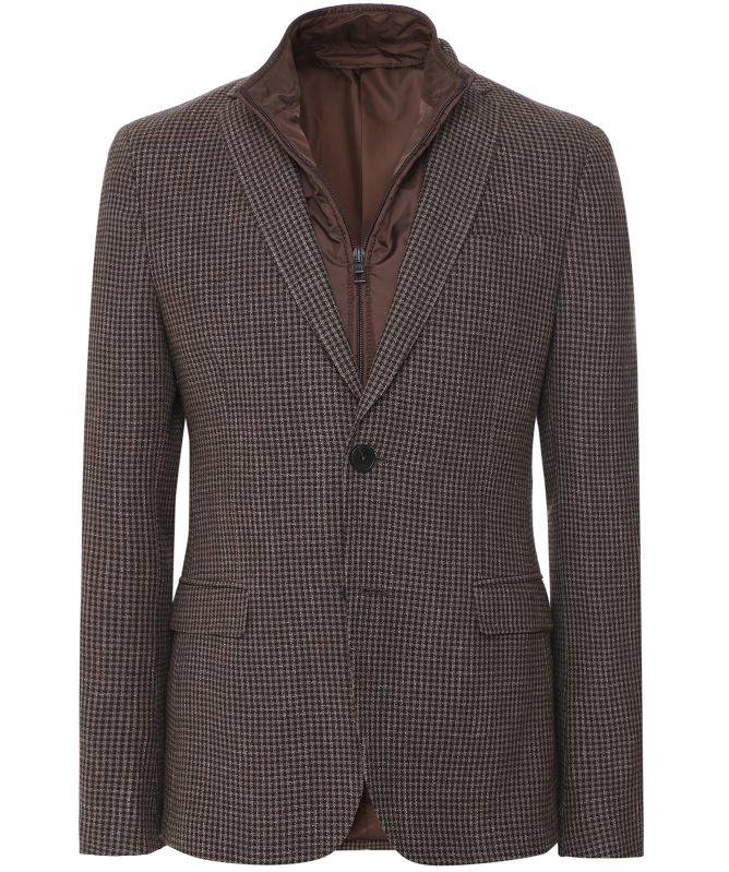 Pal Zileri Wool Linen Houndstooth Bib Jacket