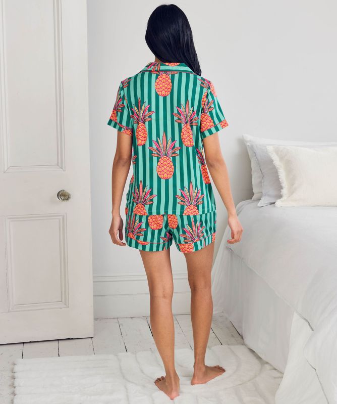Chelsea Peers Pineapple Stripe Print Short Pajama Set