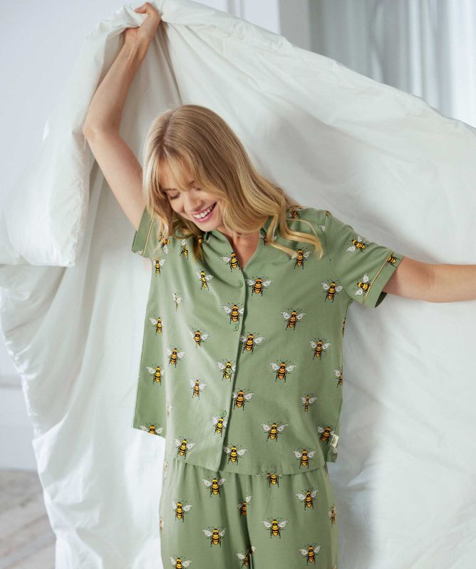 Chelsea Peers Organic Cotton Bee Print Long Pyjama Set