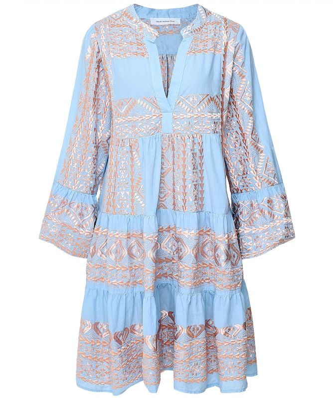 Greek Archaic Kori Embroidered V-Neck Dress