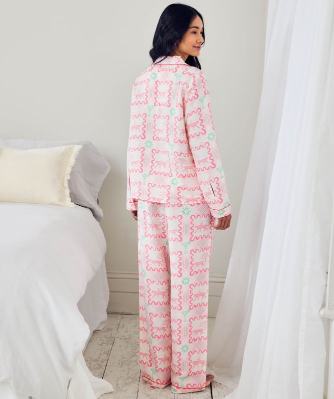Chelsea Peers Cocktail Leopard Geo Print Long Pajamas
