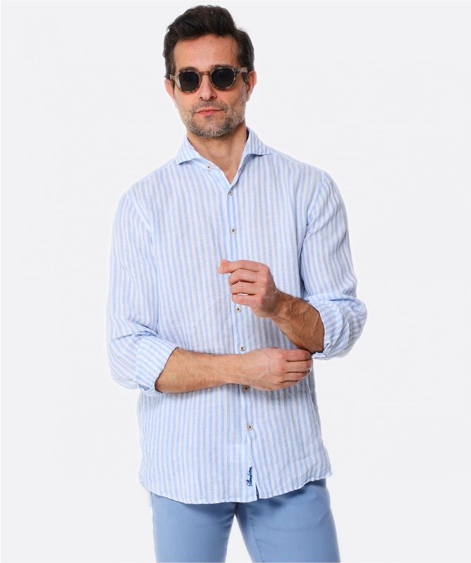 Stenstroms Fitted Body Linen Striped Shirt
