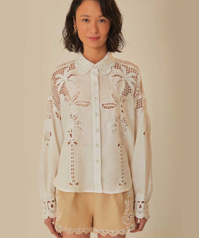 FARM Rio White Palms Linen Shirt