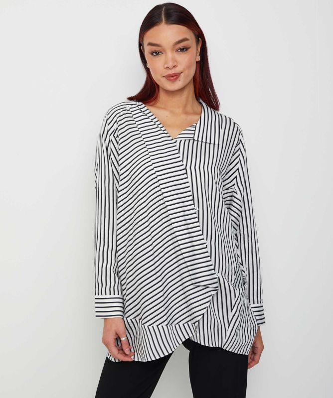 Bize Asymmetric Striped Shirt