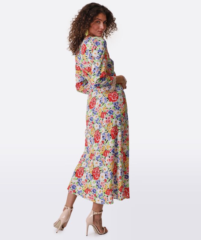 chinese dress ladies Angelica Maxi- Pink Multi WITH LACE – SonAmie