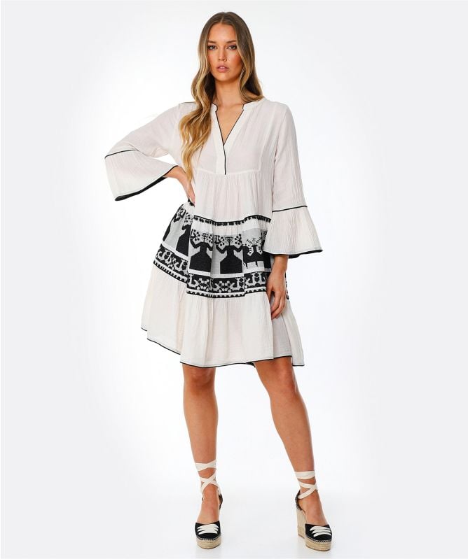 Devotion Twins Embroidered Bell Sleeve Mini Dress