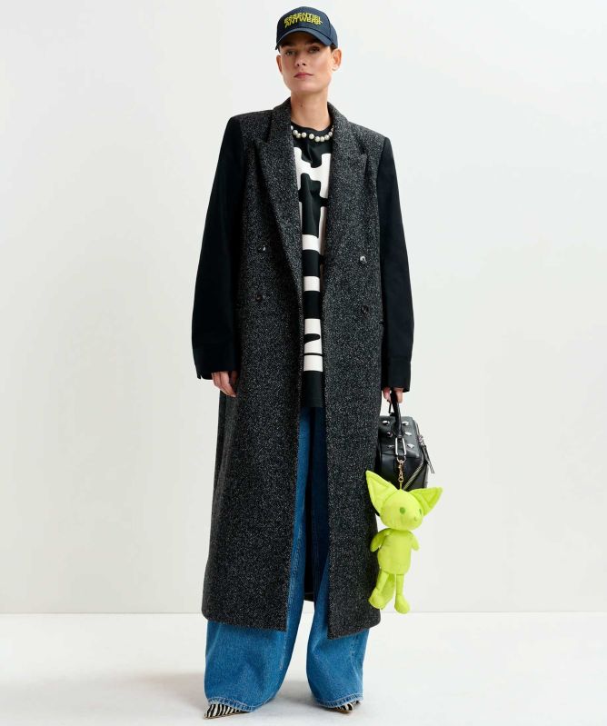 Essentiel Antwerp Ivona Contrast Sleeve Double Breasted Coat