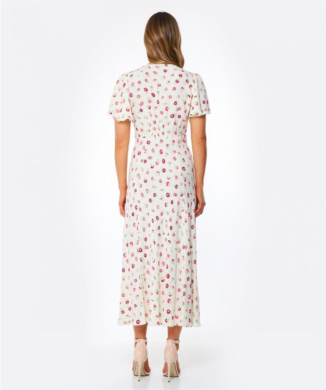 RIXO Bessie Buttercup Flutter Sleeve Midi Dress
