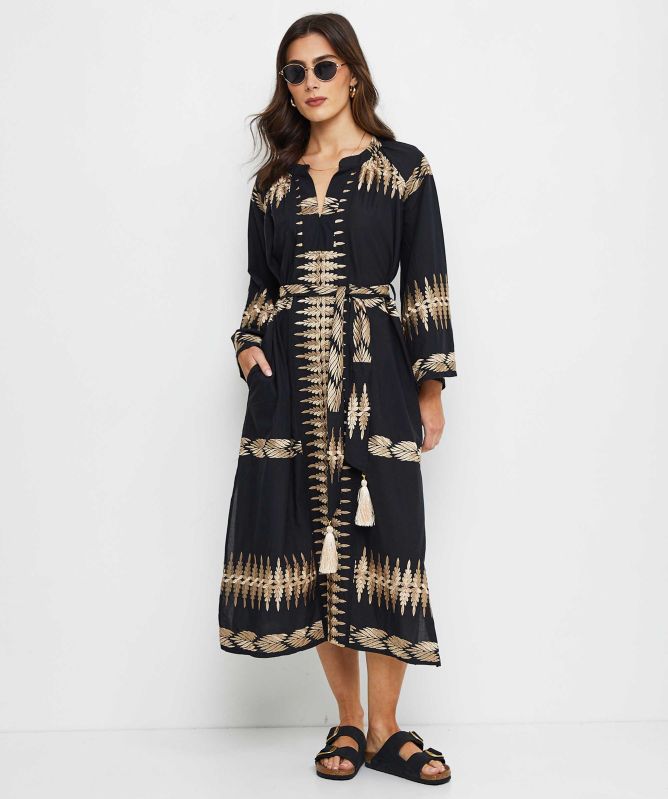 Nema Eliana Embroidered Feather Midi Dress