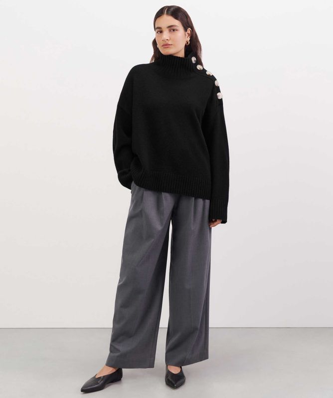 Soft Goat Button Turtleneck Cashmere Jumper