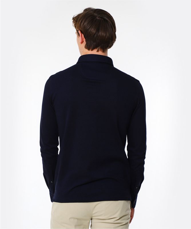Thomas Maine Knitted Cotton Long Sleeve Polo Shirt