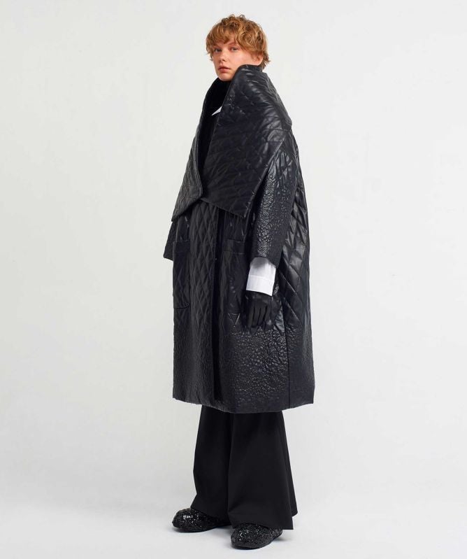 NU London Quilted Wrap Collar Coat