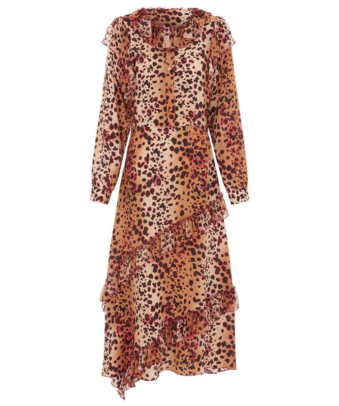 Hayley Menzies Cheetah Frill Silk Shirt Dress