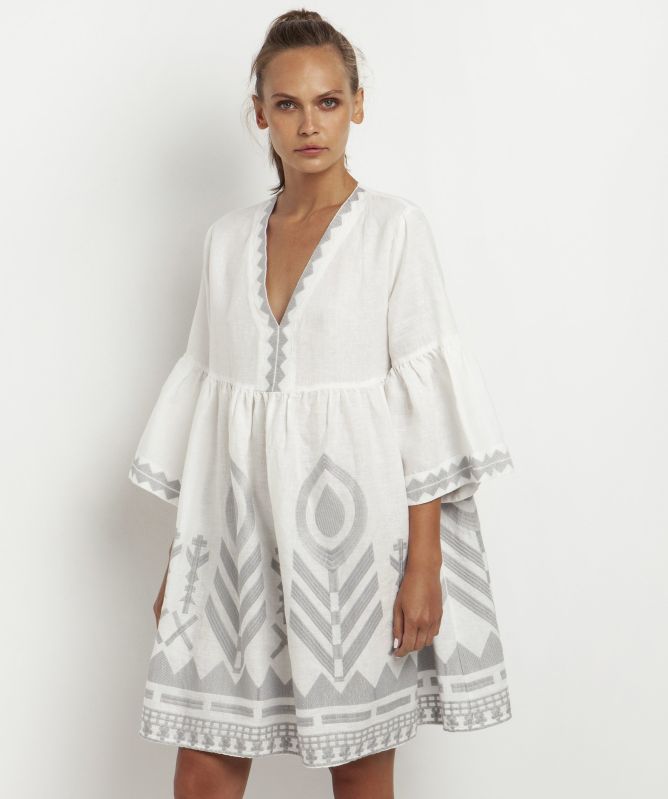 kori feather linen dress Greek Archaic Kori Linen Feather Dress