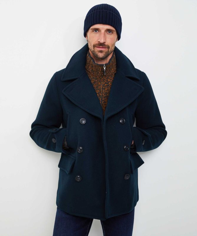 Woolrich Navy Melton Virgin Wool Peacoat
