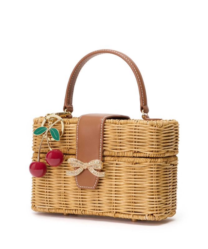 Self-Portrait Rattan Cherry Charm Mini Bag