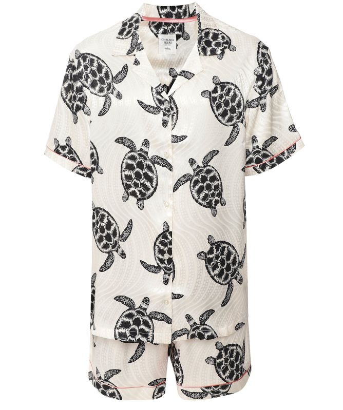 Chelsea Peers Satin Jacquard Turtle Short Pyjamas
