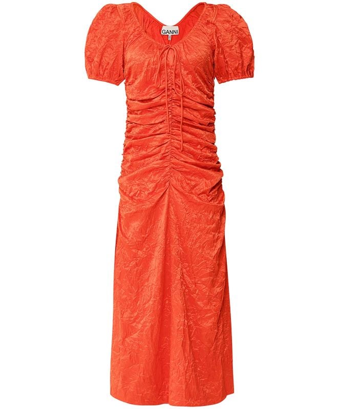 GANNI Crinkle Satin Midi Dress