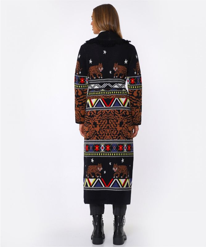 Hayley Menzies Jacquard Long Wool Cardigan