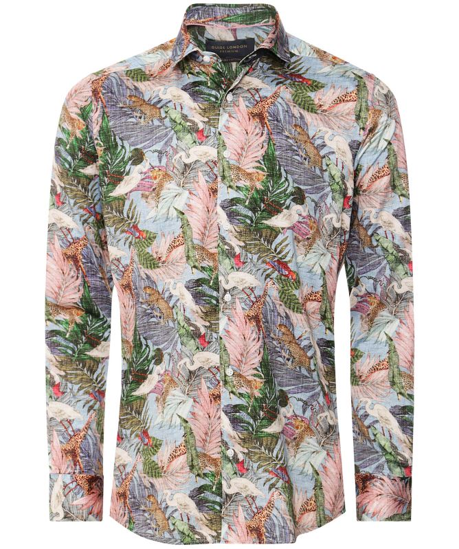 Guide London Slim Fit Sateen Tropical Shirt
