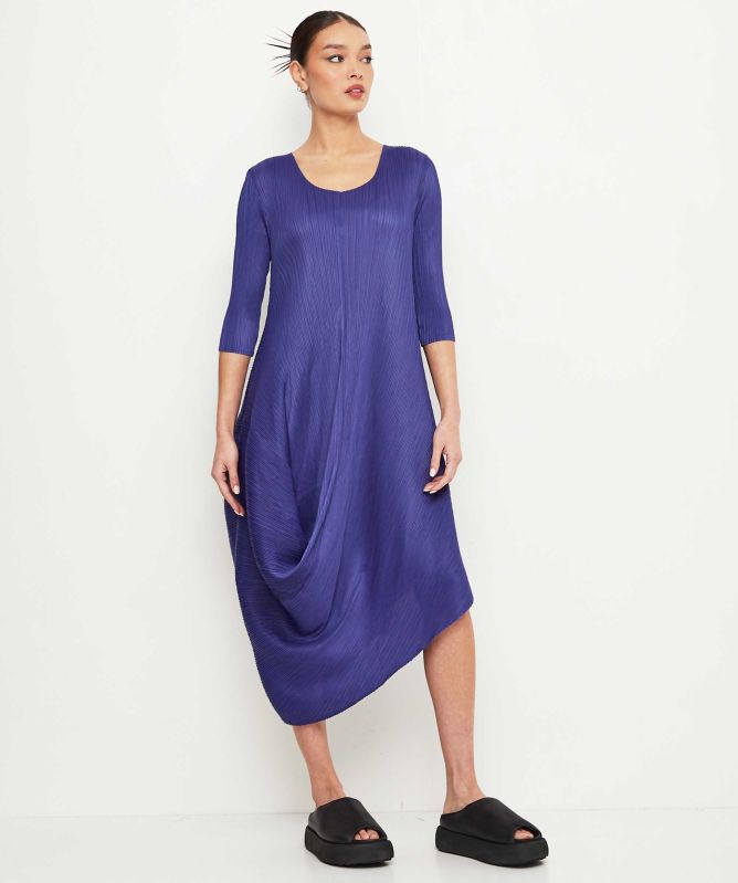Thanny Asymmetric Plissé Midi Dress