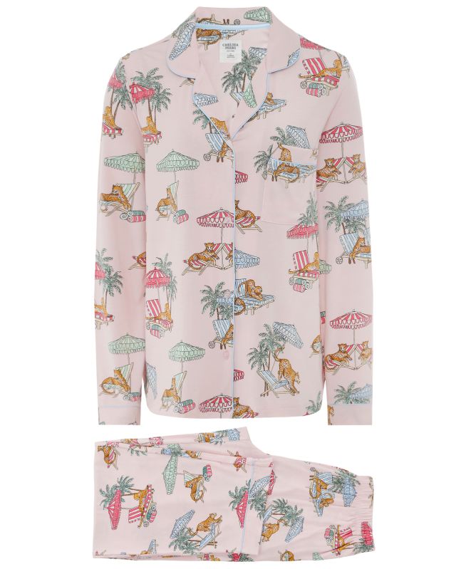 Chelsea Peers Lounging Leopards Print Long Pajamas
