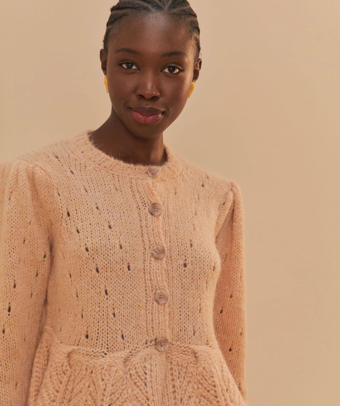 Farm Rio Sand Ruffle Knit Cardigan