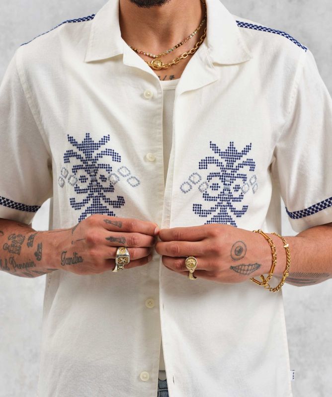 Wax London Linen Mix Embroidered Didcot Shirt