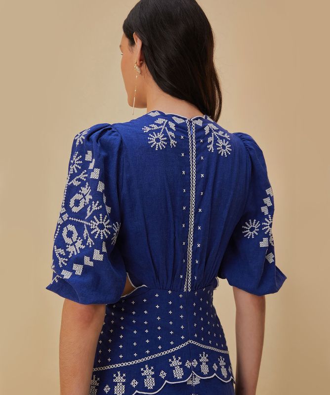 FARM Rio Embroidered Cut-Out Midi Dress