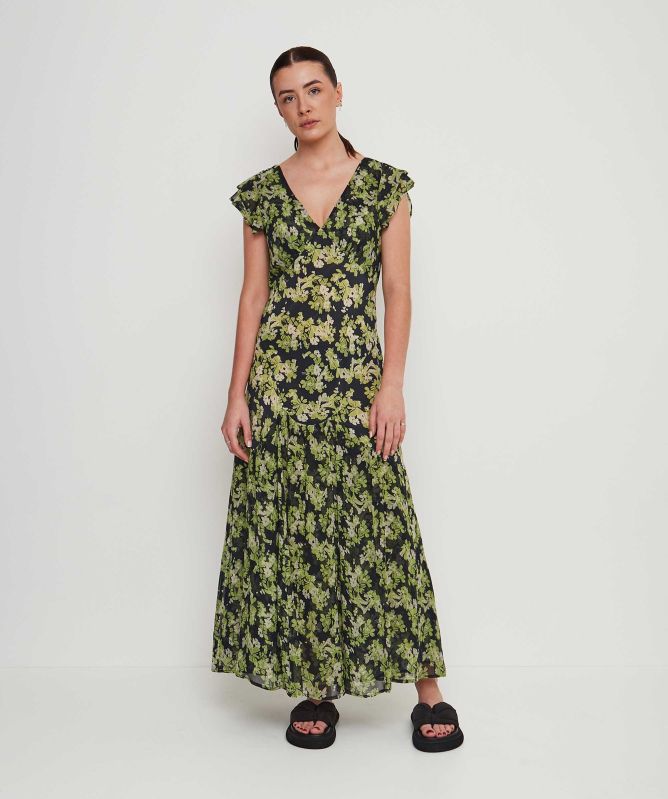 RIXO Cinzia Silk Floral Midi Dress