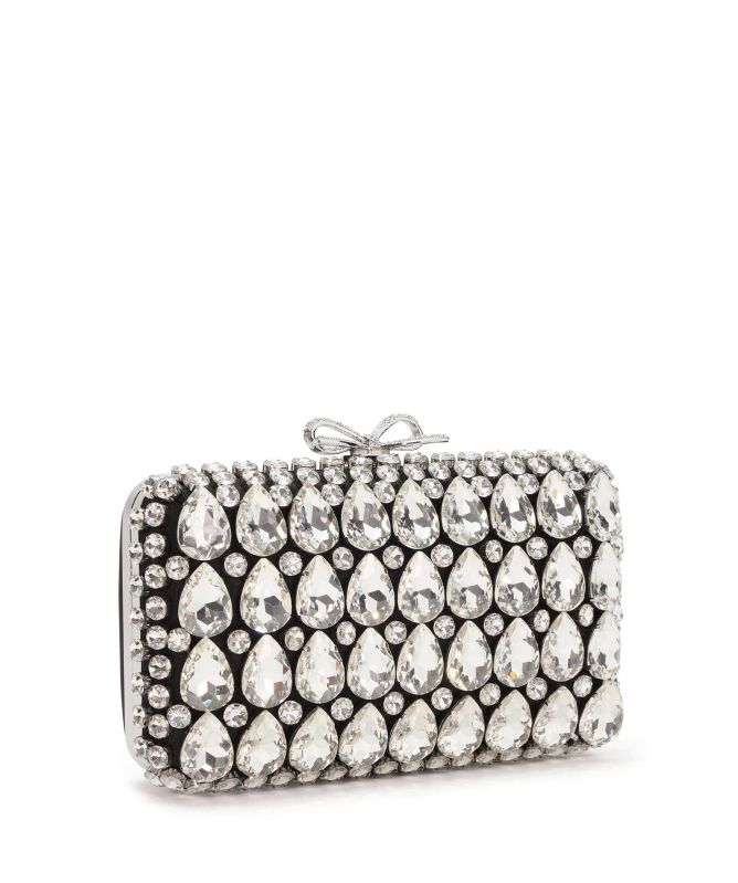 Self Portrait Satin Crystal Bow Clutch