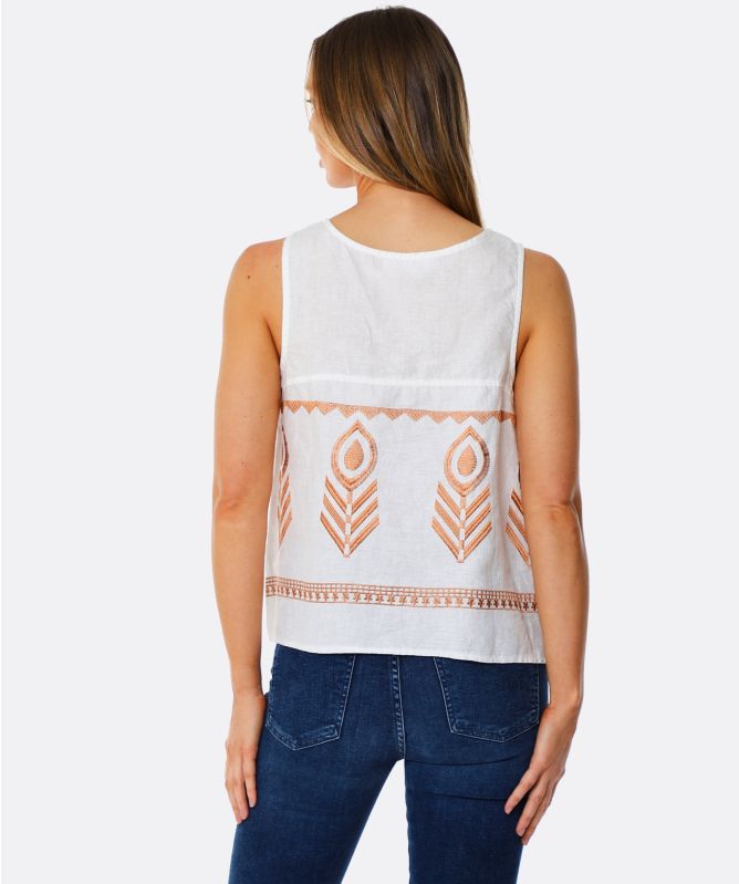 Greek Archaic Kori Linen Embroidered Vest Top