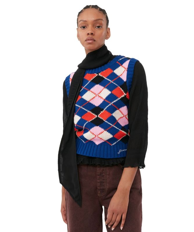 GANNI Organic Cotton Argyle Vest