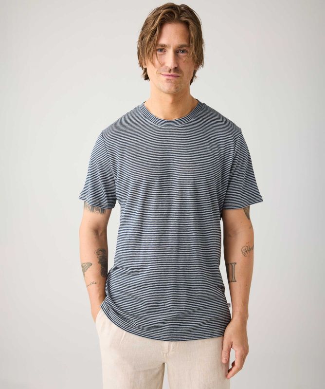 Knowledge Cotton Linen Striped T-Shirt