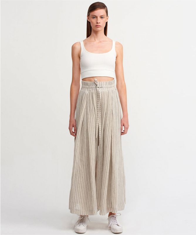 NU London Pinstripe Wide Leg Linen Pants