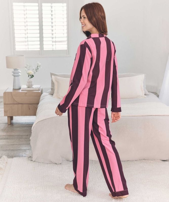 Chelsea Peers Organic Cotton Striped Long Pyjamas