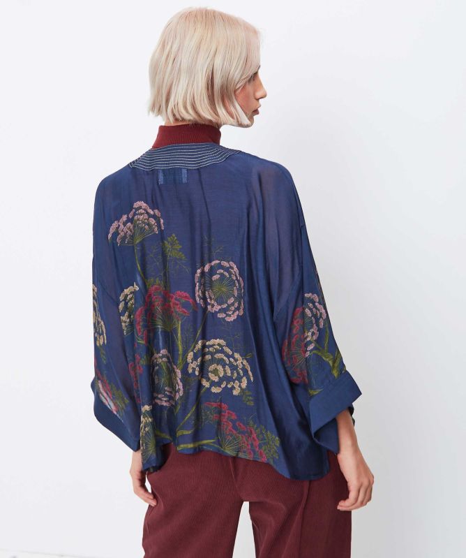 One Hundred Stars Parsley Seed Navy Kimono