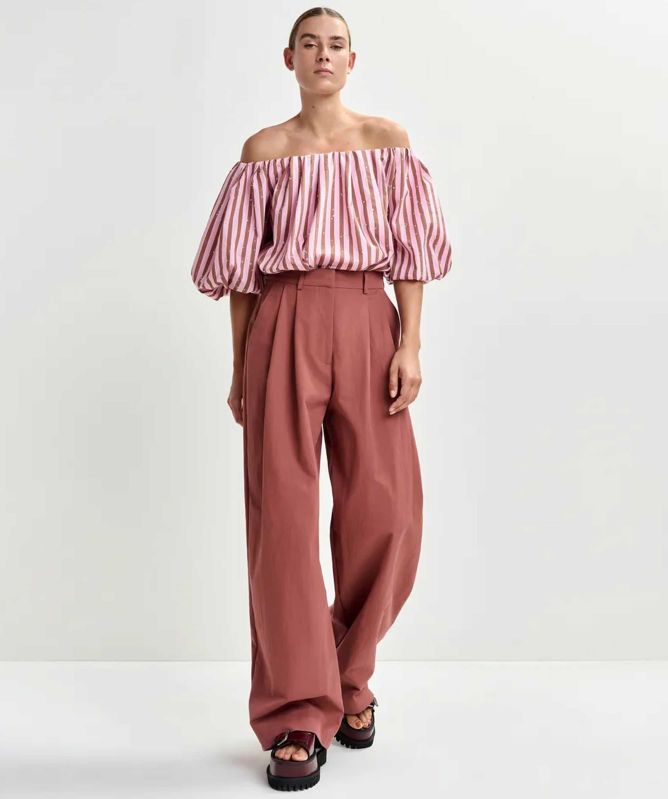 Essentiel Antwerp Rhinestone Gathered Puff Sleeve Bodysuit