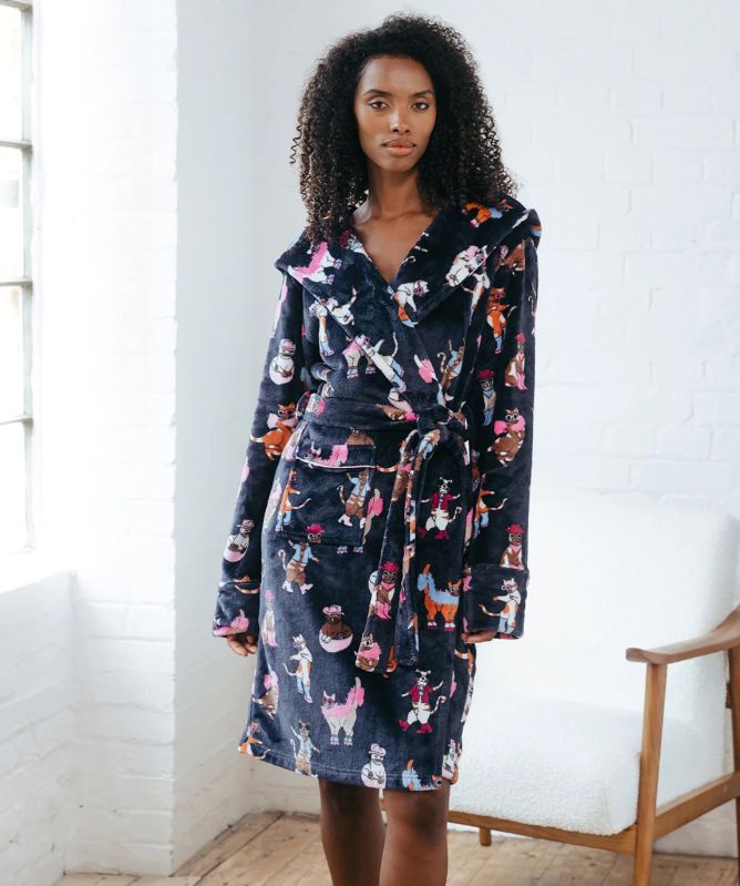 Chelsea Peers Fleece Disco Cats Print Dressing Gown