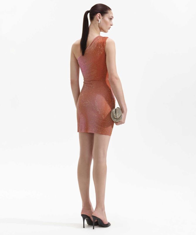 Self-Portrait Printed Mesh Rhinestone Mini Dress