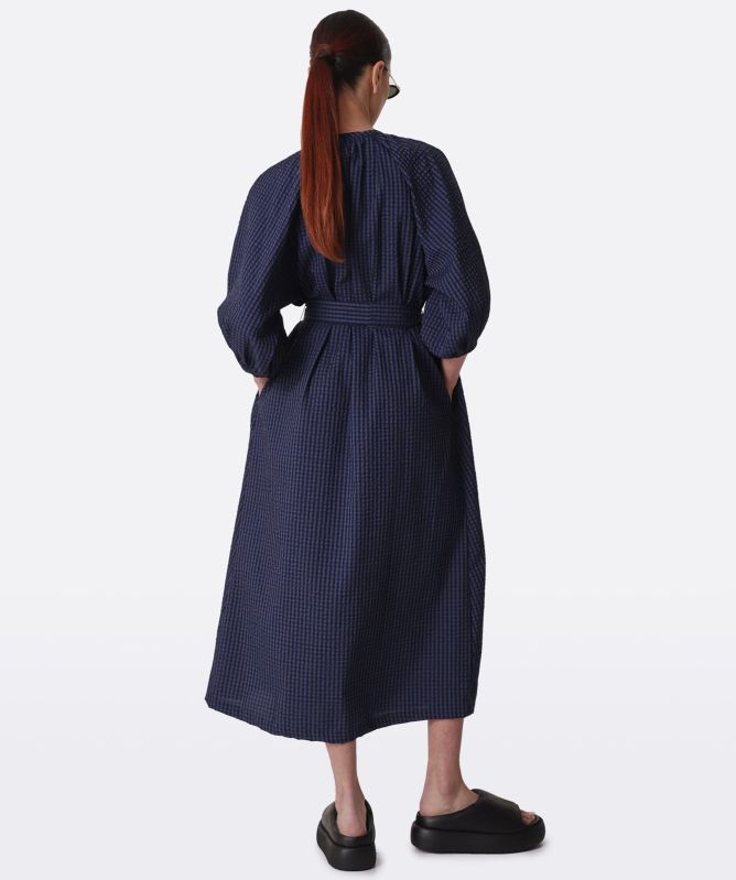Aligne Hibiscus Navy Seersucker Maxi Dress