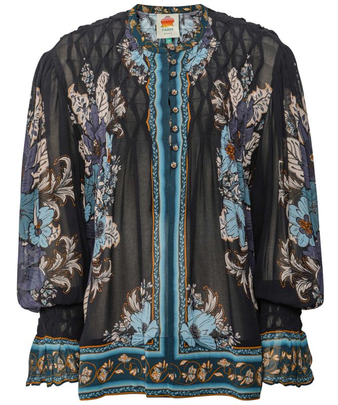 FARM Rio Blossom Tapestry Smocked Blouse