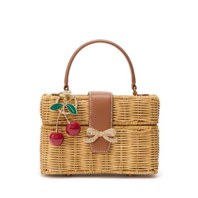 Rattan Cherry Charm Mini Bag