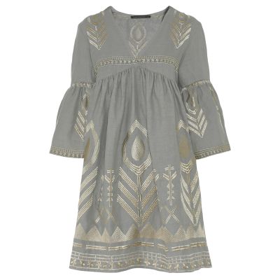 Feather Embroidered Mini Dress