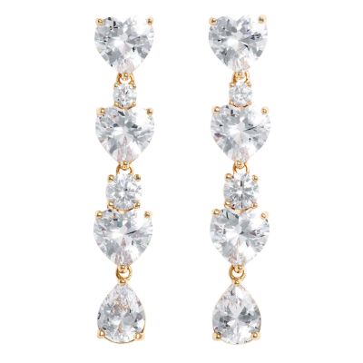 Gold Heart Crystal Tiered Earrings