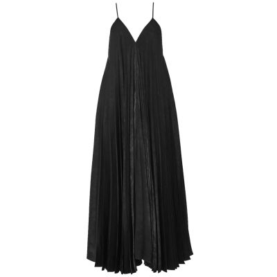Spaghetti Strap Pleated Long Dress