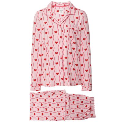 Wavy Stripe Heart Print Long Pajamas