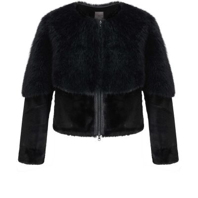 Collarless Faux Fur Blouson Jacket