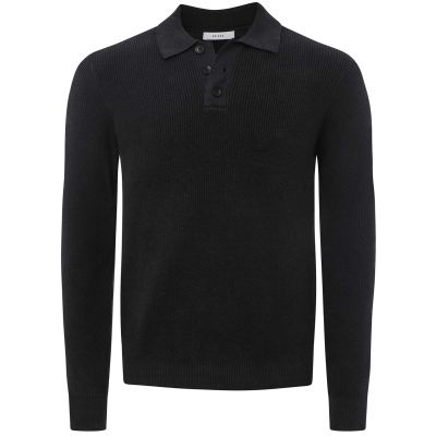 Rib Knit Long Sleeve Polo